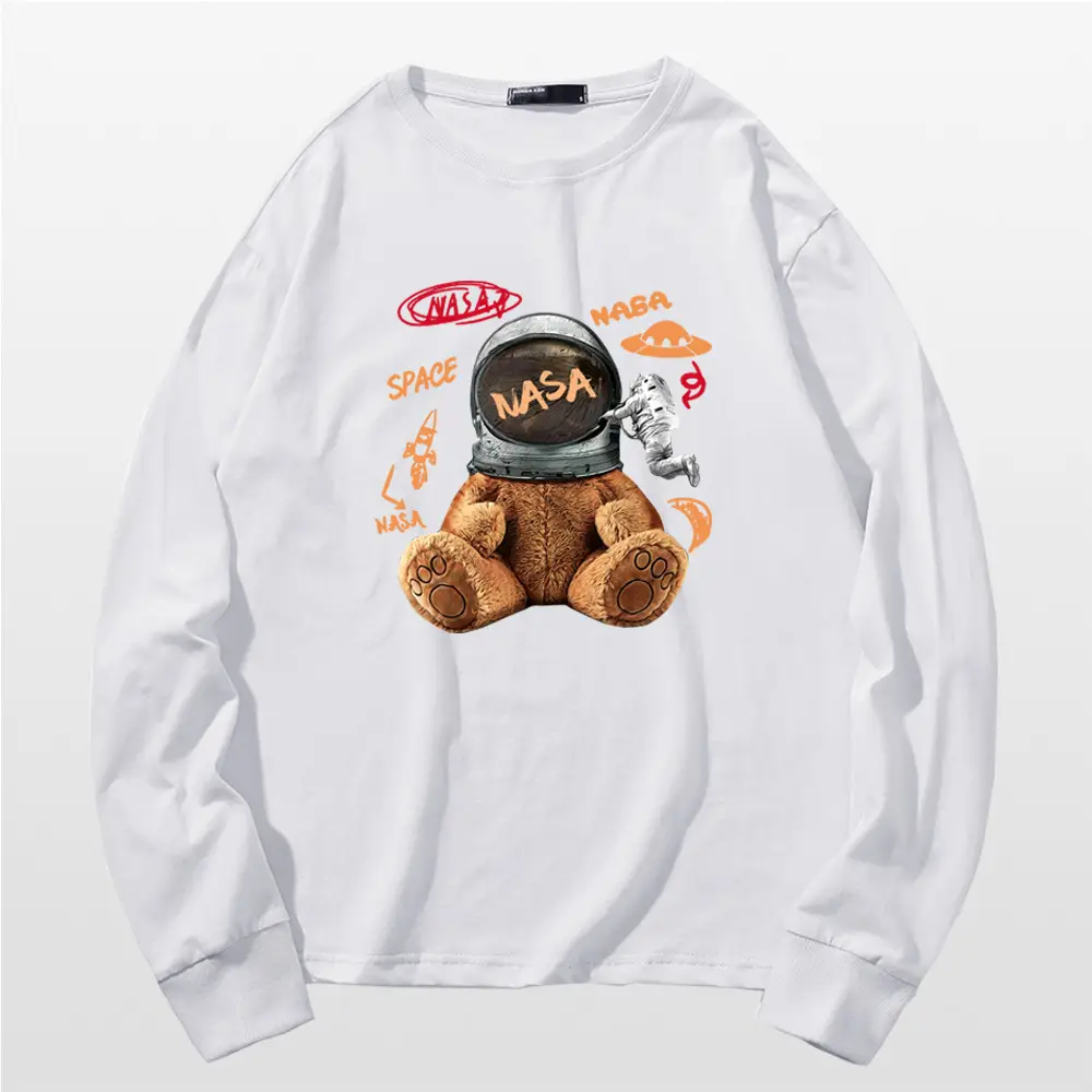NASA Cartoon Bear Long Sleeve T-Shirt Grey - Image 2