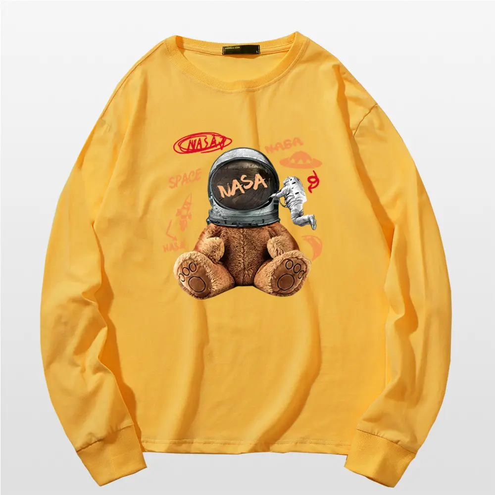 NASA Cartoon Bear Long Sleeve T-Shirt Grey - Image 3