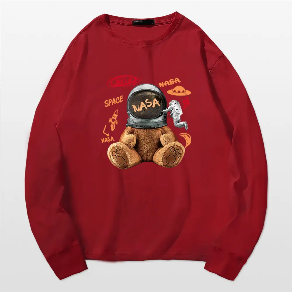 NASA Cartoon Bear Long Sleeve T-Shirt Grey - Image 4