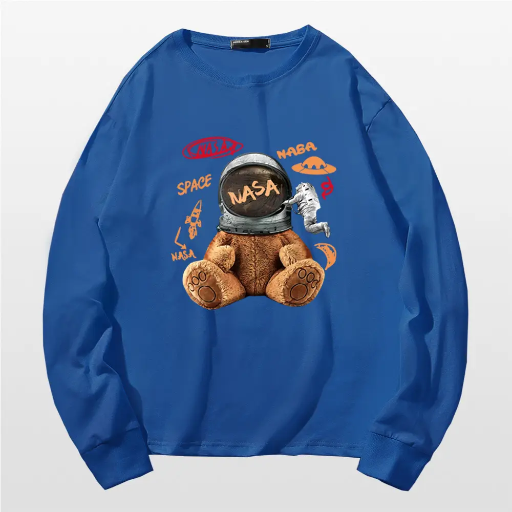 NASA Cartoon Bear Long Sleeve T-Shirt Grey - Image 5