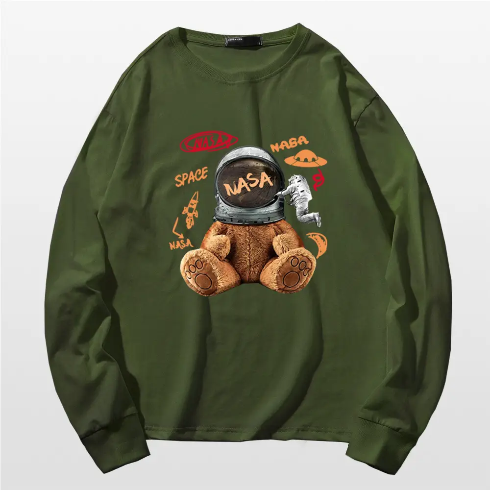 NASA Cartoon Bear Long Sleeve T-Shirt Grey - Image 6