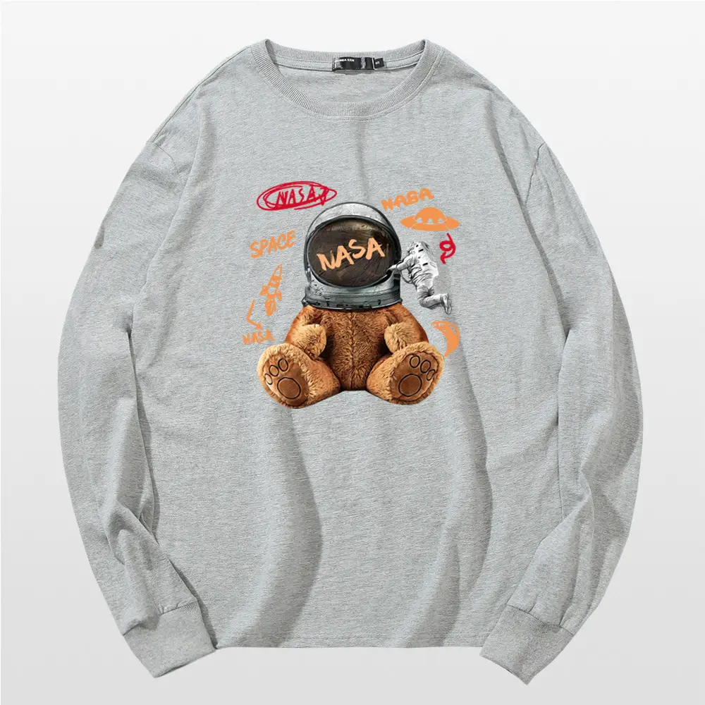 NASA Cartoon Bear Long Sleeve T-Shirt Grey - Image 7