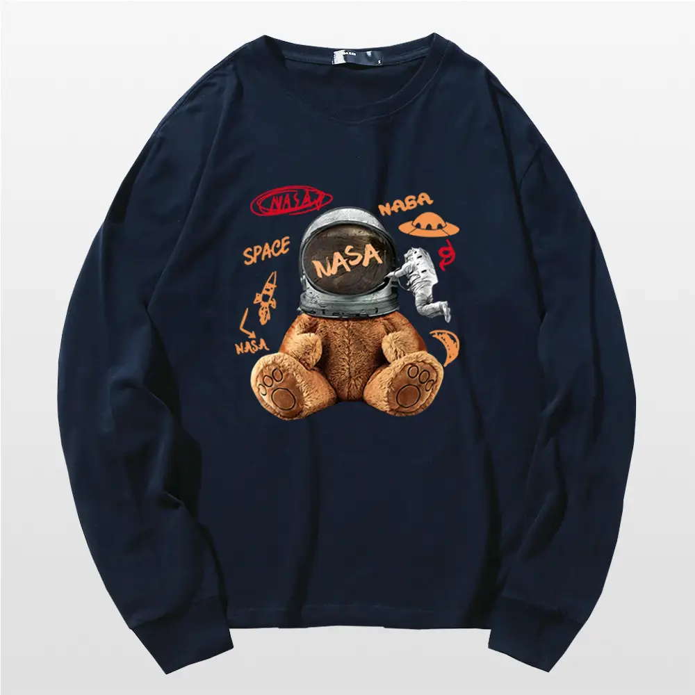 NASA Cartoon Bear Long Sleeve T-Shirt Grey - Image 9