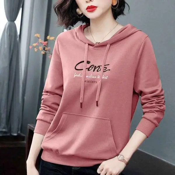 Women's Pink Hooded Sweatshirt Large Casual Spring Autumn Wear - Image 8