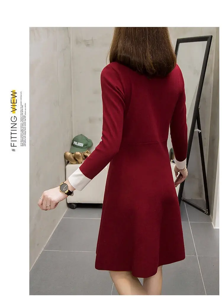 Korean Style Waist Slim Dress Red Bow Tie — feature 12