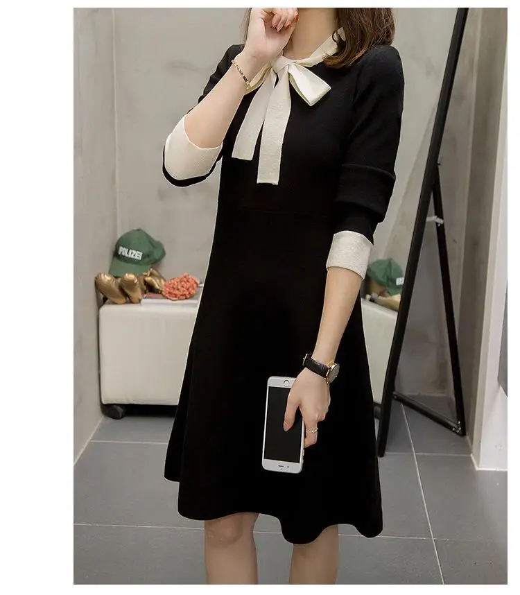 Korean Style Waist Slim Dress Red Bow Tie — feature 14