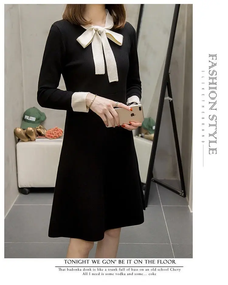 Korean Style Waist Slim Dress Red Bow Tie — feature 15