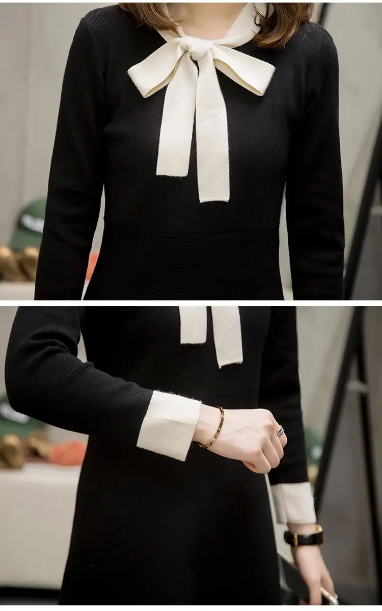 Korean Style Waist Slim Dress Red Bow Tie — feature 18