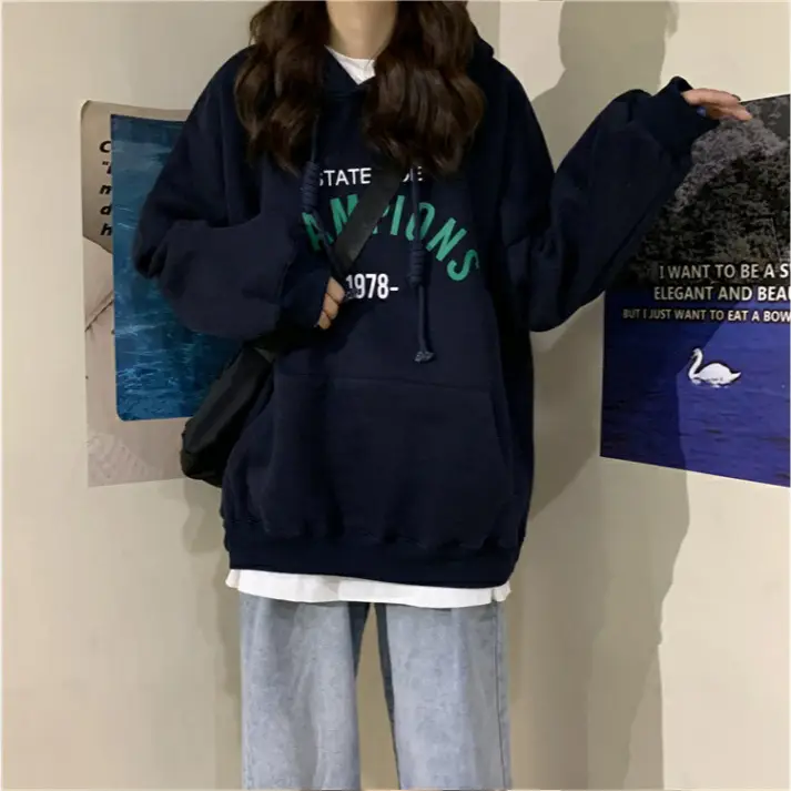 Women 2023 Autum Letter Hooded Sweatshirt Grey - Image 7