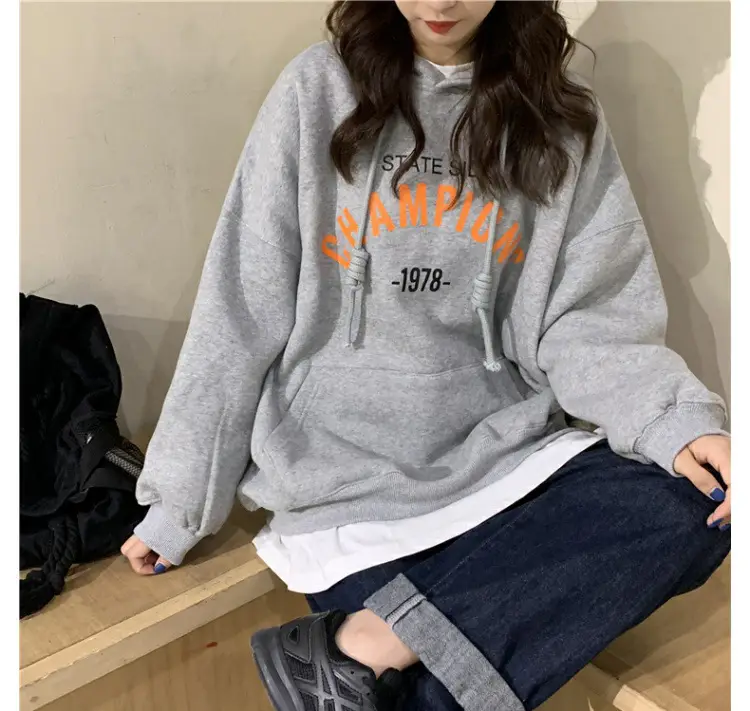 Women 2023 Autum Letter Hooded Sweatshirt Grey — feature 6