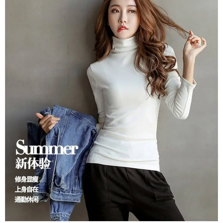 Women Long Sleeve White Turtleneck Slim Fit Top - Image 6