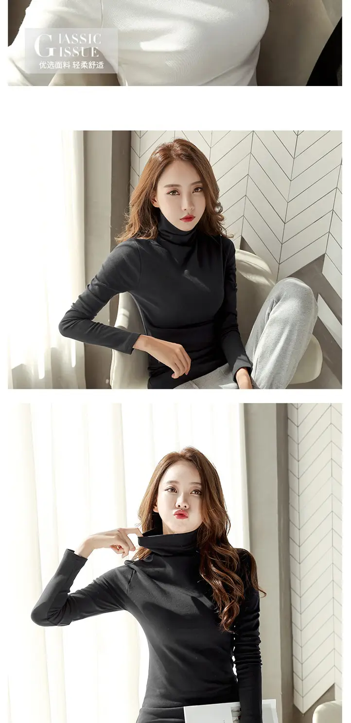 Women Long Sleeve White Turtleneck Slim Fit Top — feature 10