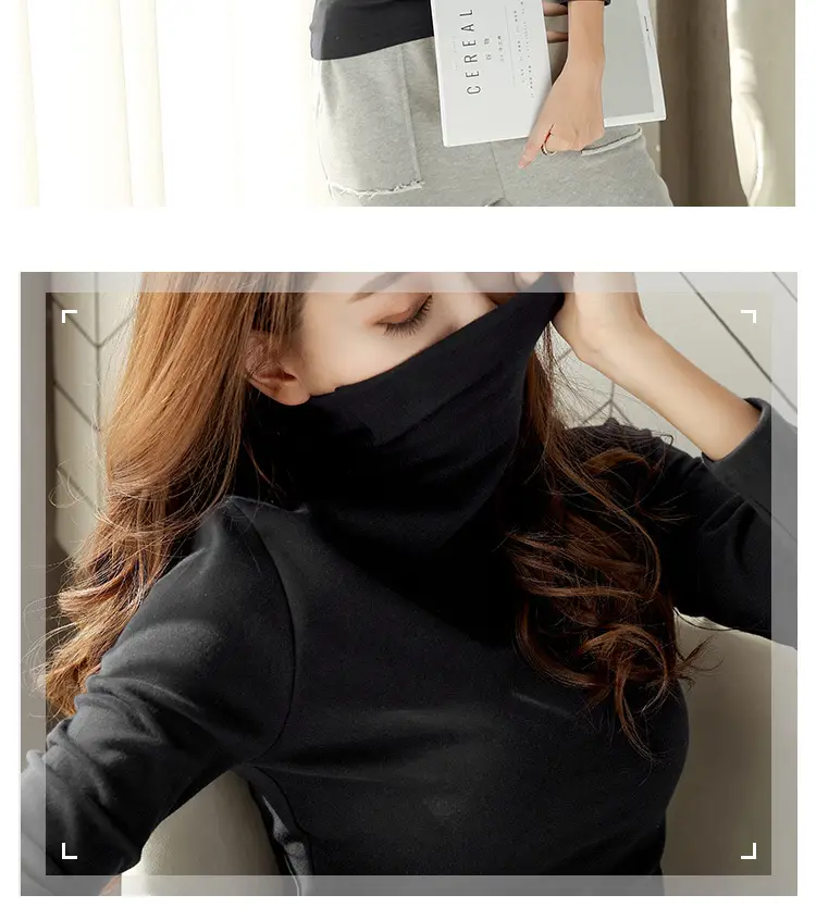 Women Long Sleeve White Turtleneck Slim Fit Top — feature 11