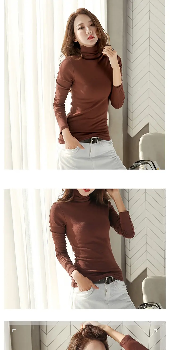 Women Long Sleeve White Turtleneck Slim Fit Top — feature 12