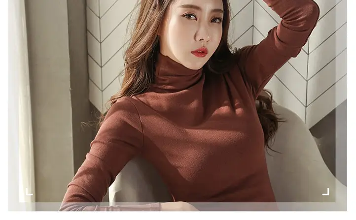 Women Long Sleeve White Turtleneck Slim Fit Top — feature 13