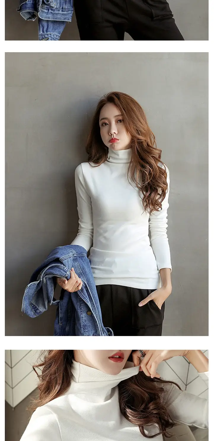 Women Long Sleeve White Turtleneck Slim Fit Top — feature 9