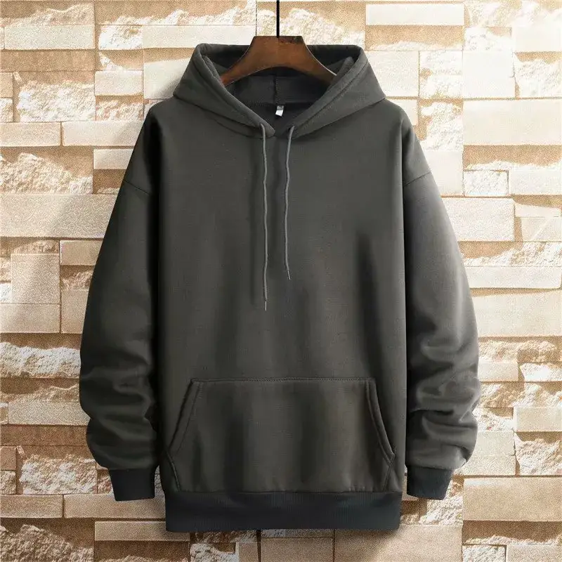 Men Hooded Sweatshirt Light Blue Loose Fit Large - Image 12