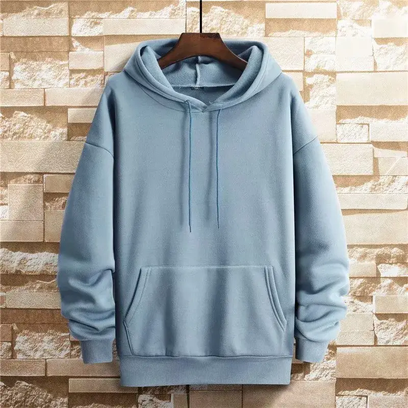 Men Hooded Sweatshirt Light Blue Loose Fit Large - Image 14