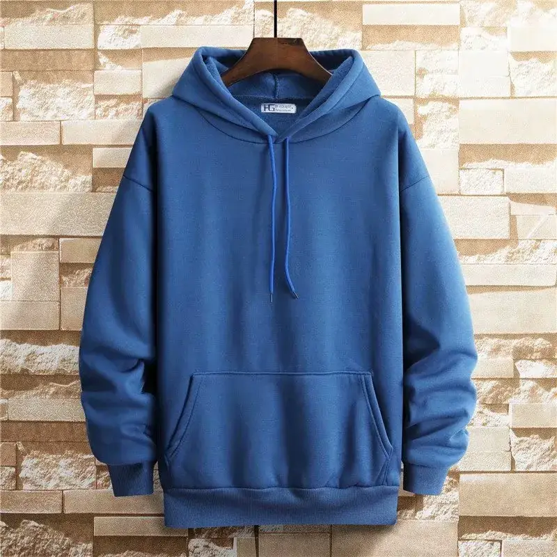 Men Hooded Sweatshirt Light Blue Loose Fit Large - Image 8