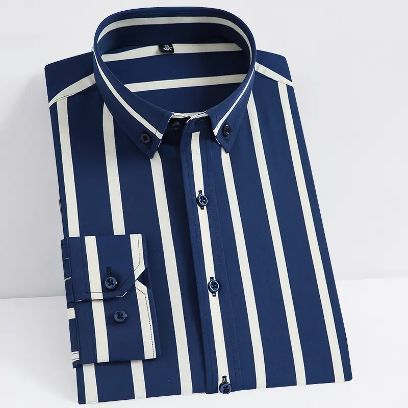Men's Stretch Plaid Long Sleeve Shirt Grey Red - Image 3