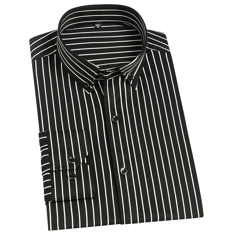 Men's Stretch Plaid Long Sleeve Shirt Grey Red - Image 4