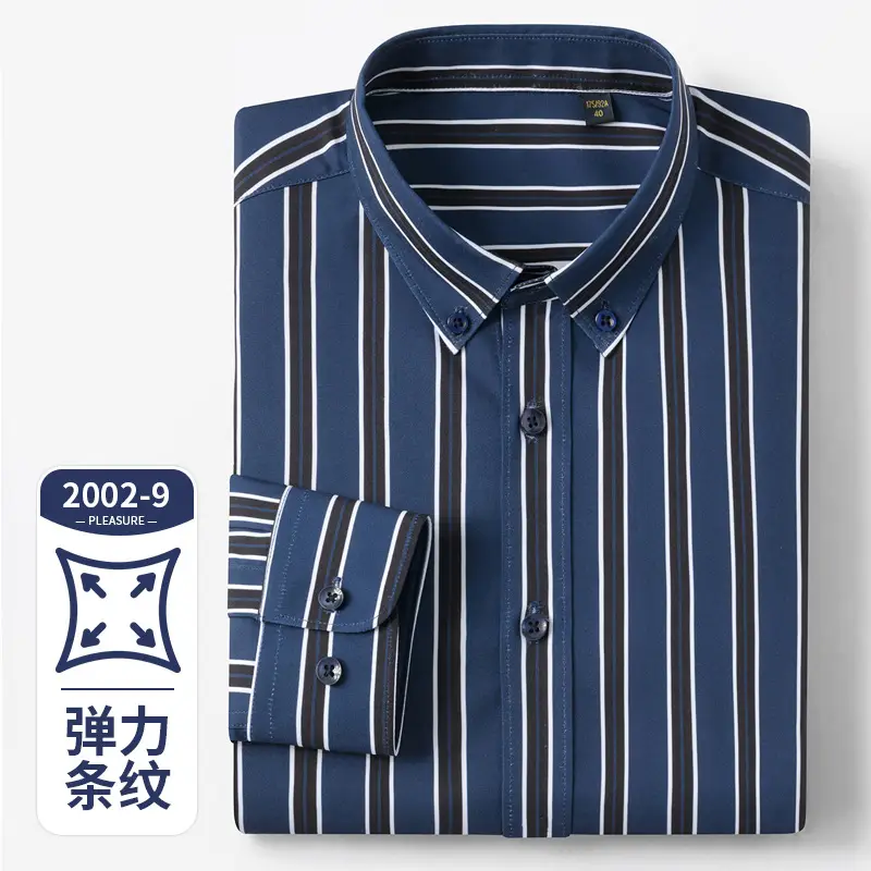 Men's Stretch Plaid Long Sleeve Shirt Grey Red - Image 6