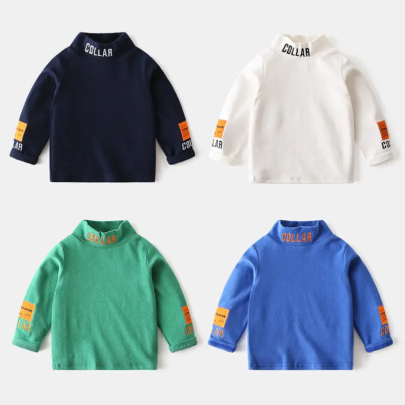 White Korean Style Boys T-Shirt with Collar & Embroidered Details - Image 4
