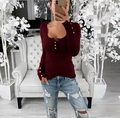 2020 Winter Long Sleeve Crewneck Cotton Pullover Solid Color - Image 5