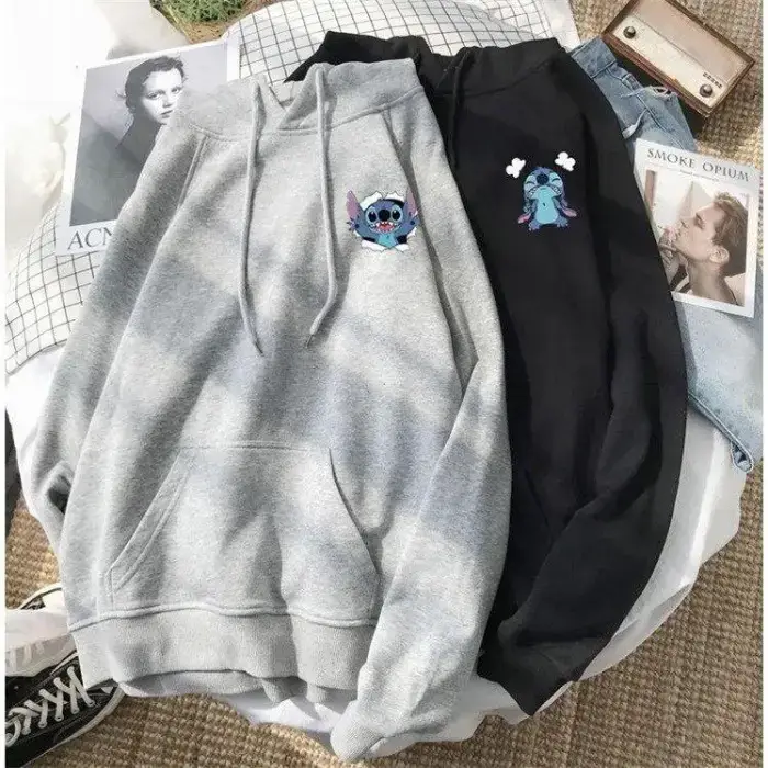 Black Hooded Fleece Sweater for Men Women Autumn Winter
