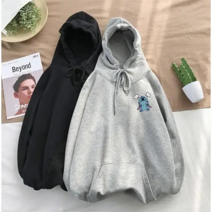 Black Hooded Fleece Sweater for Men Women Autumn Winter - Image 2