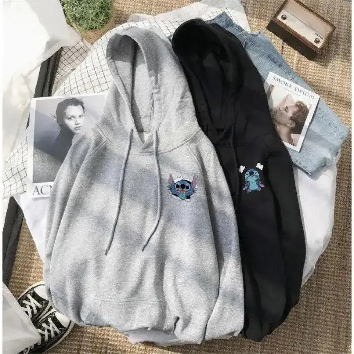 Black Hooded Fleece Sweater for Men Women Autumn Winter - Image 3