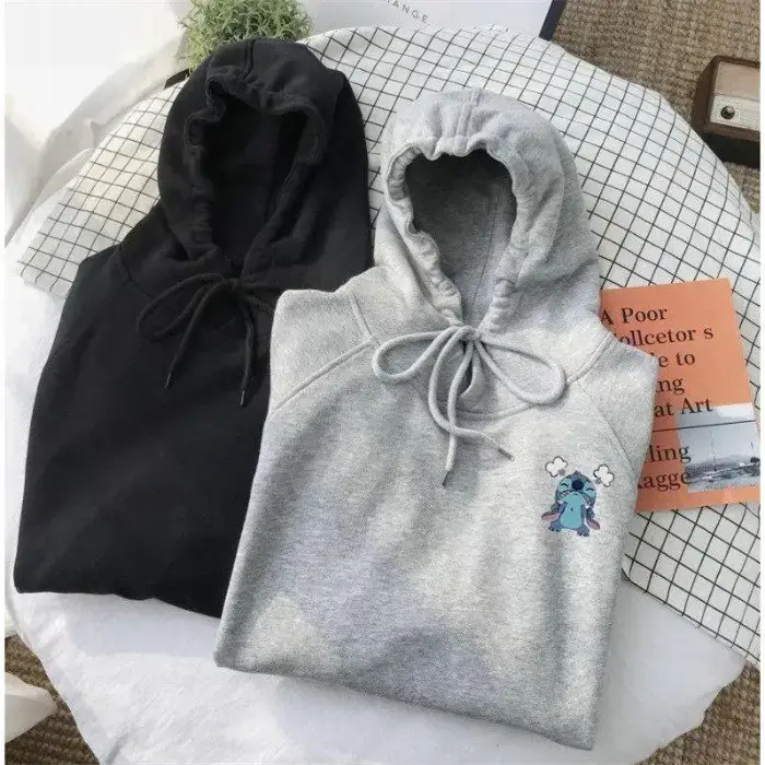 Black Hooded Fleece Sweater for Men Women Autumn Winter - Image 4