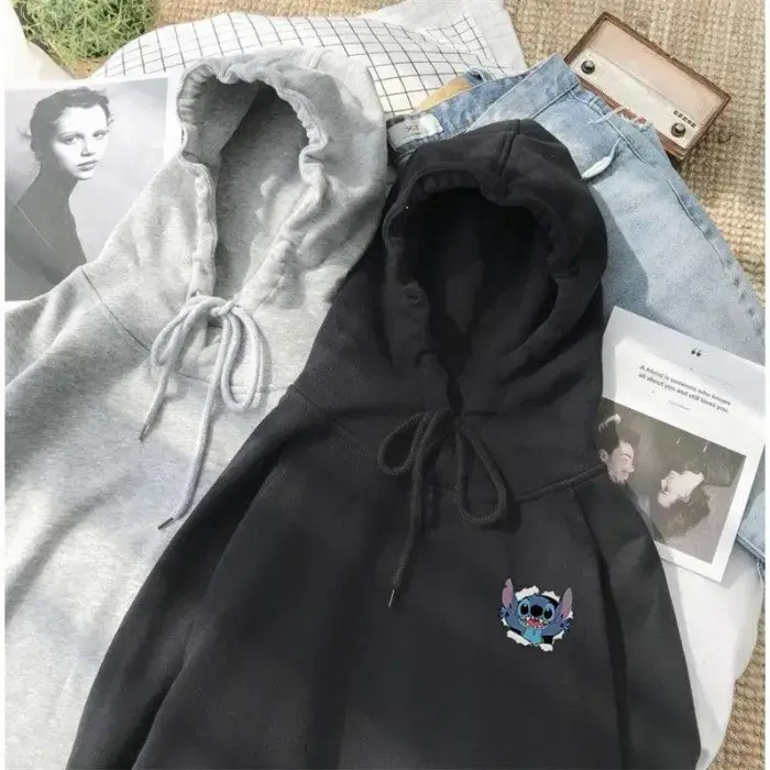 Black Hooded Fleece Sweater for Men Women Autumn Winter - Image 5