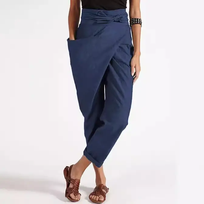 Women Asymmetrical Lace-Up Pants Green 2020 - Image 7