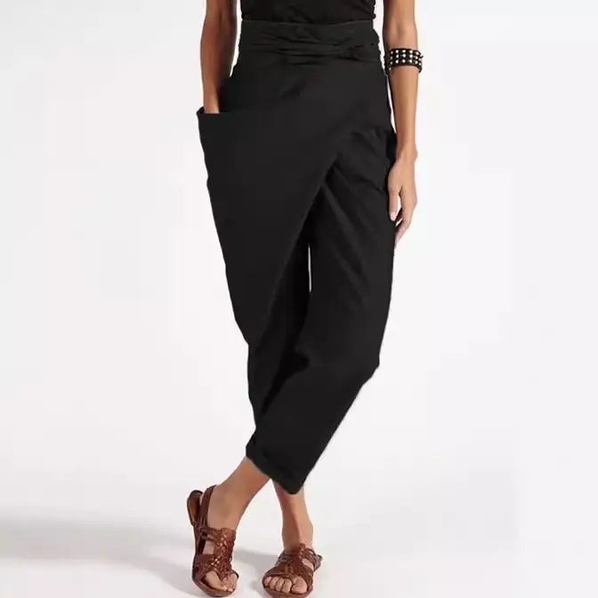 Women Asymmetrical Lace-Up Pants Green 2020 - Image 8