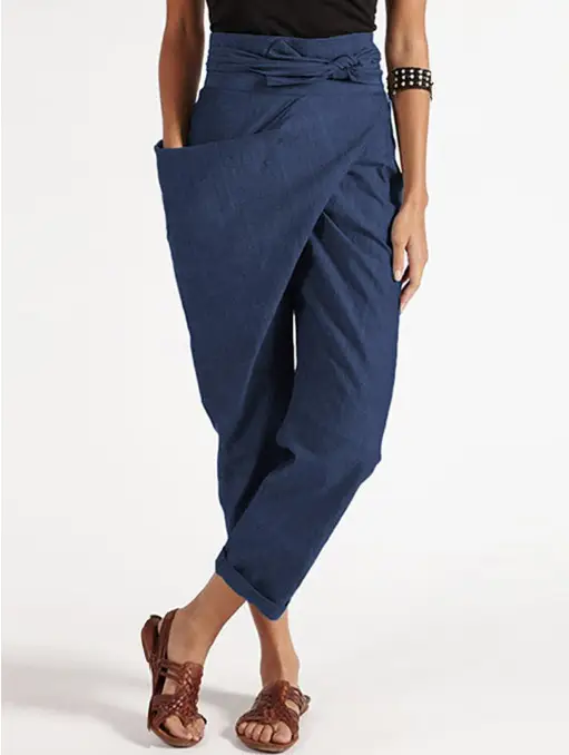 Women Asymmetrical Lace-Up Pants Green 2020 - Image 5