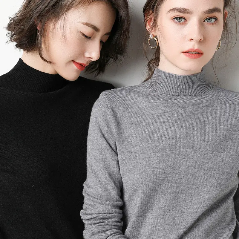 Women Wool Sweater Top Blue High Collar Winter - Image 10