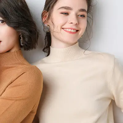 Women Wool Sweater Top Blue High Collar Winter - Image 8