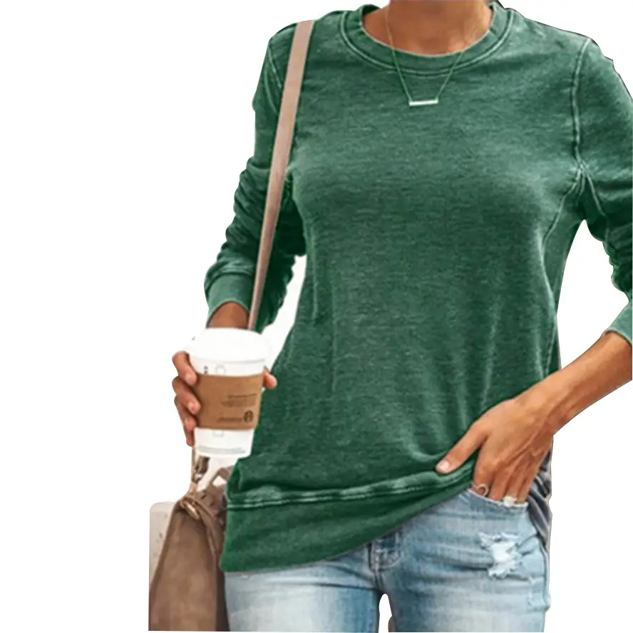 Women Spliced Round Neck Pullover T-Shirt Blue Large — feature 13
