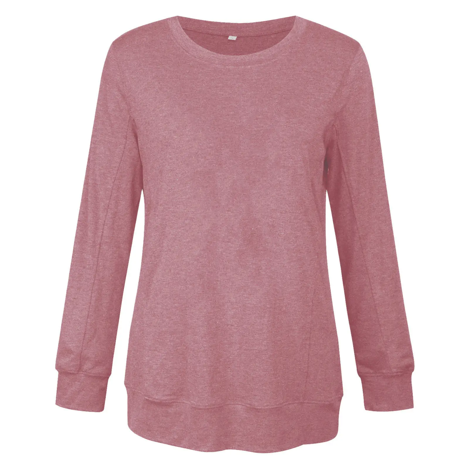 Women Spliced Round Neck Pullover T-Shirt Blue Large — feature 3