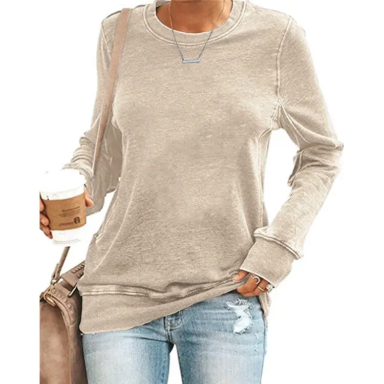 Women Spliced Round Neck Pullover T-Shirt Blue Large - Image 5