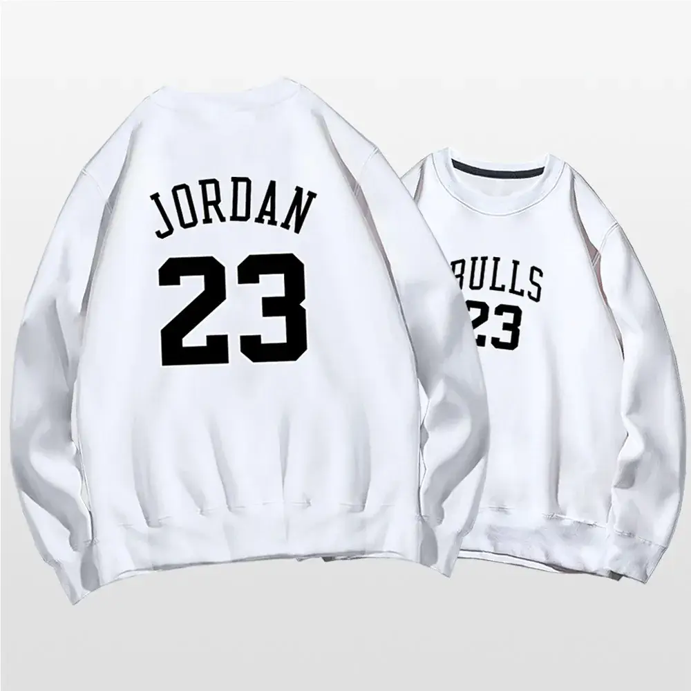 Men Women Spring Pullover Sweaters Jordan23 Bull23 White - Image 2