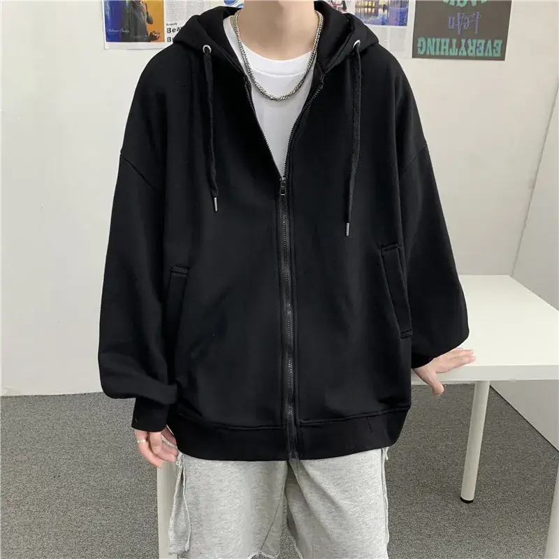 Men Black Full Zip Hoodie Sweatshirt Winter Casual - Image 8