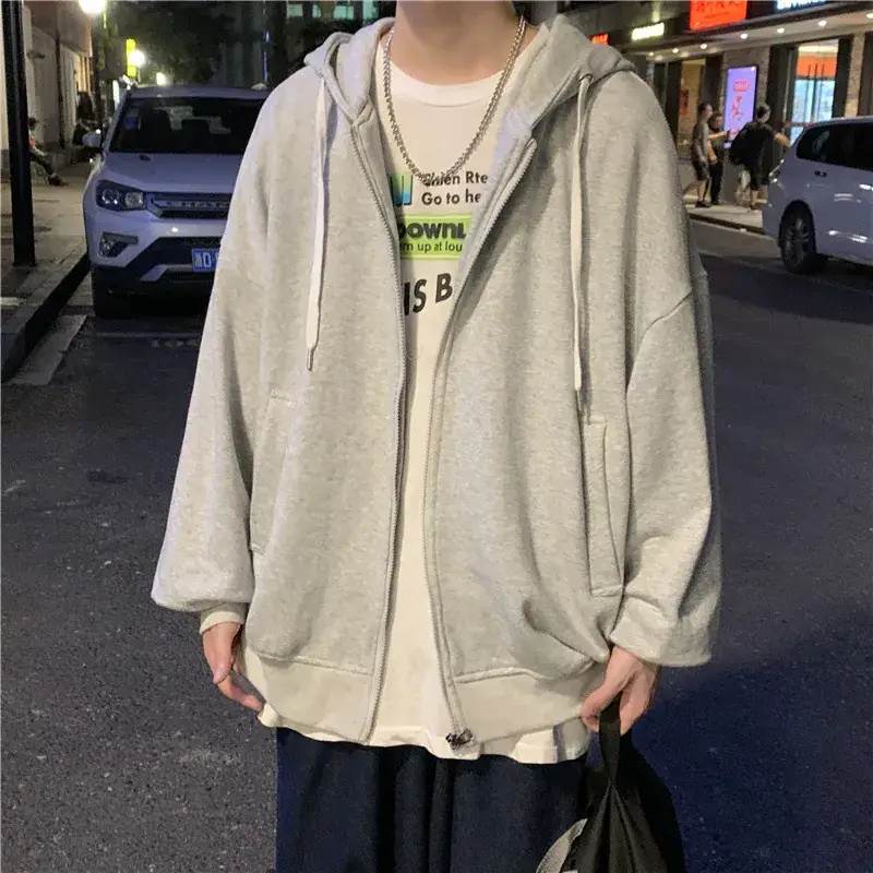 Men Black Full Zip Hoodie Sweatshirt Winter Casual - Image 2