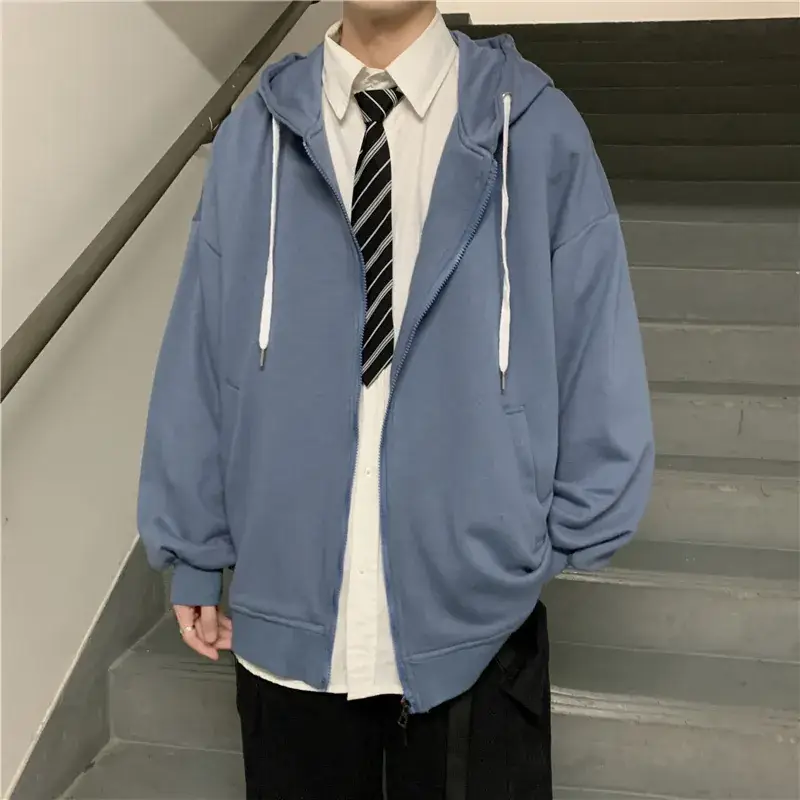 Men Black Full Zip Hoodie Sweatshirt Winter Casual - Image 3