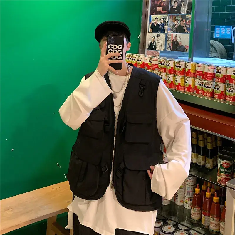 Men Korean Tactical Vest Dark Green Functional Loose Fit - Image 6