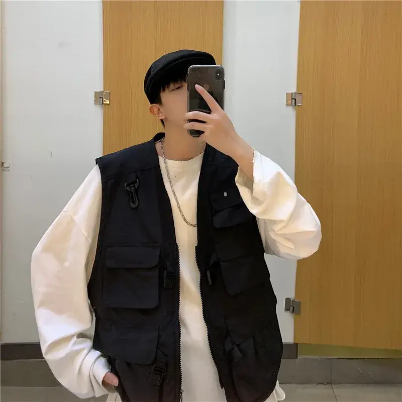 Men Korean Tactical Vest Dark Green Functional Loose Fit - Image 7