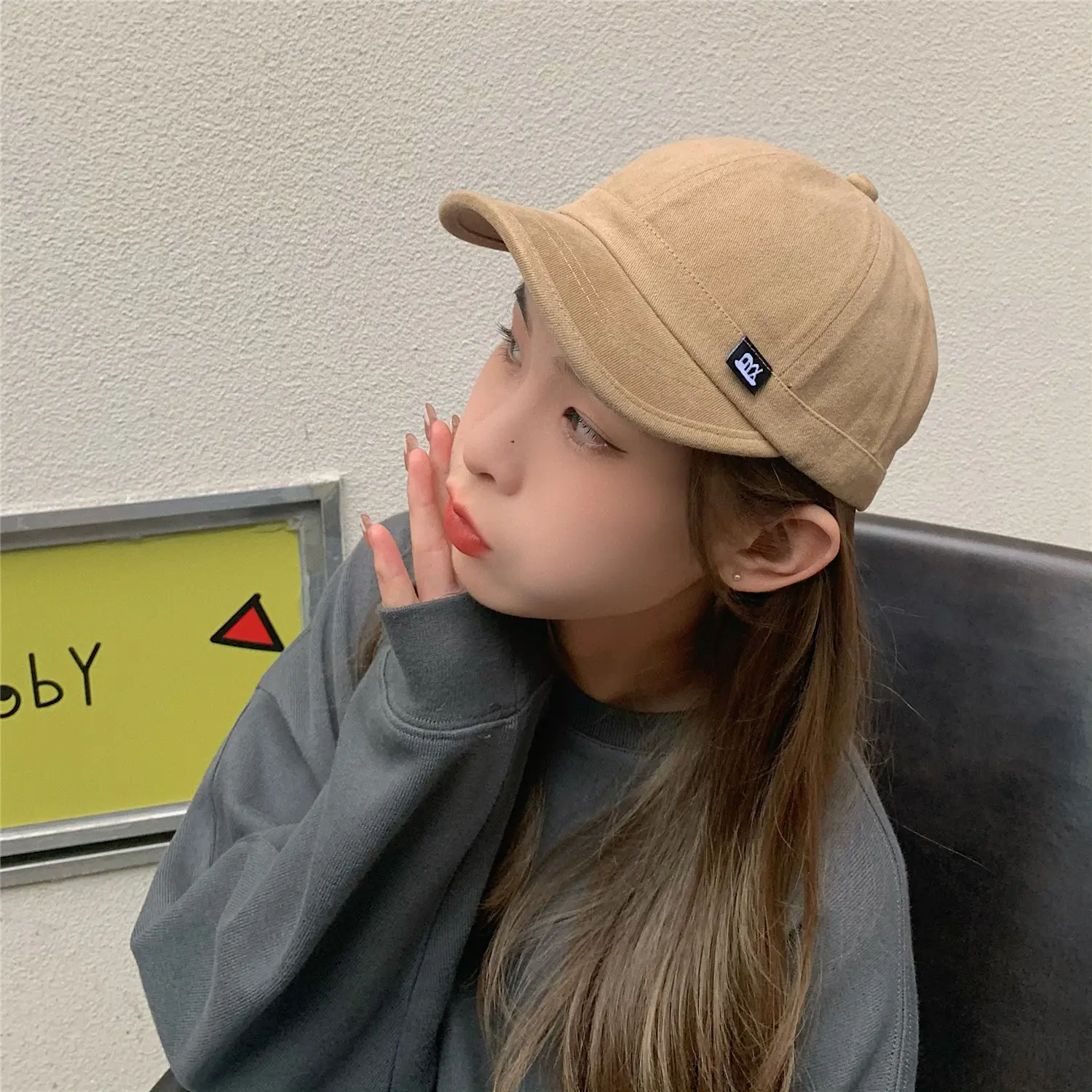 Men's Beige Baseball Cap with Logo & Short Brim - Image 7