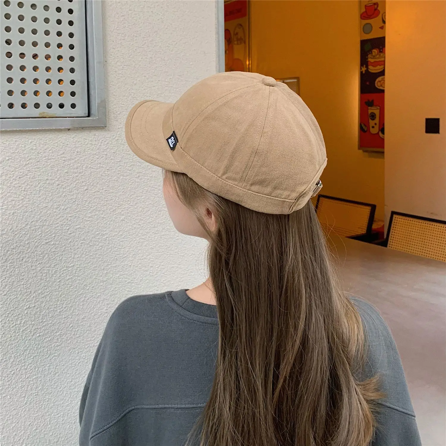 Men's Beige Baseball Cap with Logo & Short Brim - Image 9