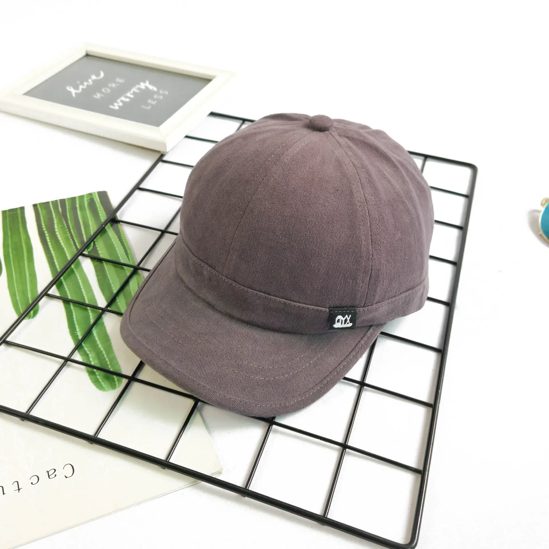 Men's Beige Baseball Cap with Logo & Short Brim - Image 3